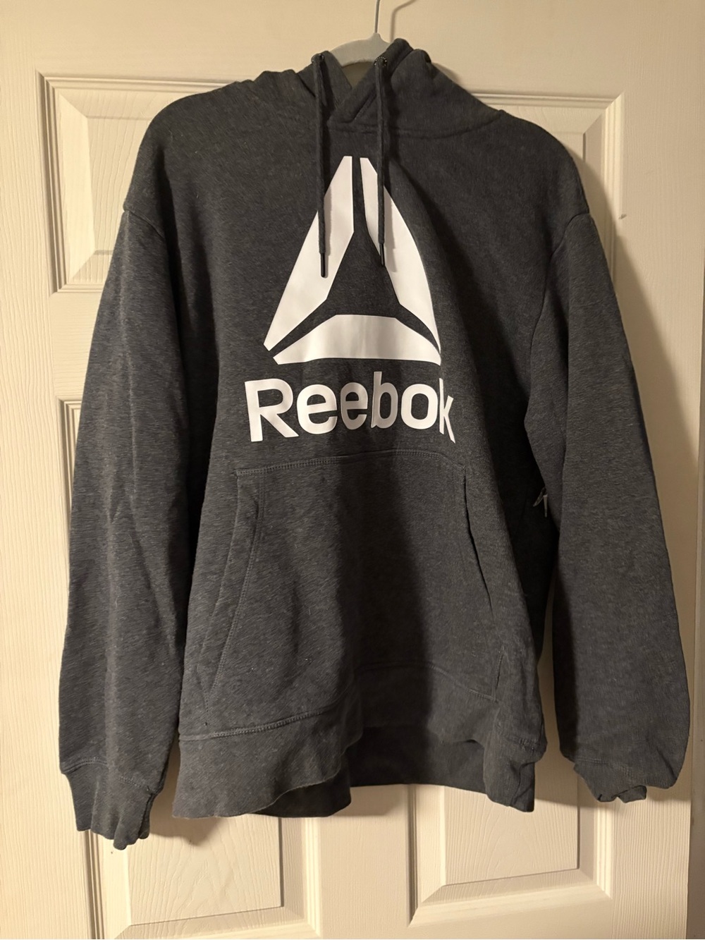 Reebok Charcoal Gray Pullover Hoodie with Logo Tape